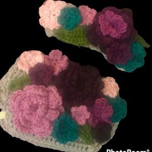 Crochet floral headband and diaper cover for newborn pictures